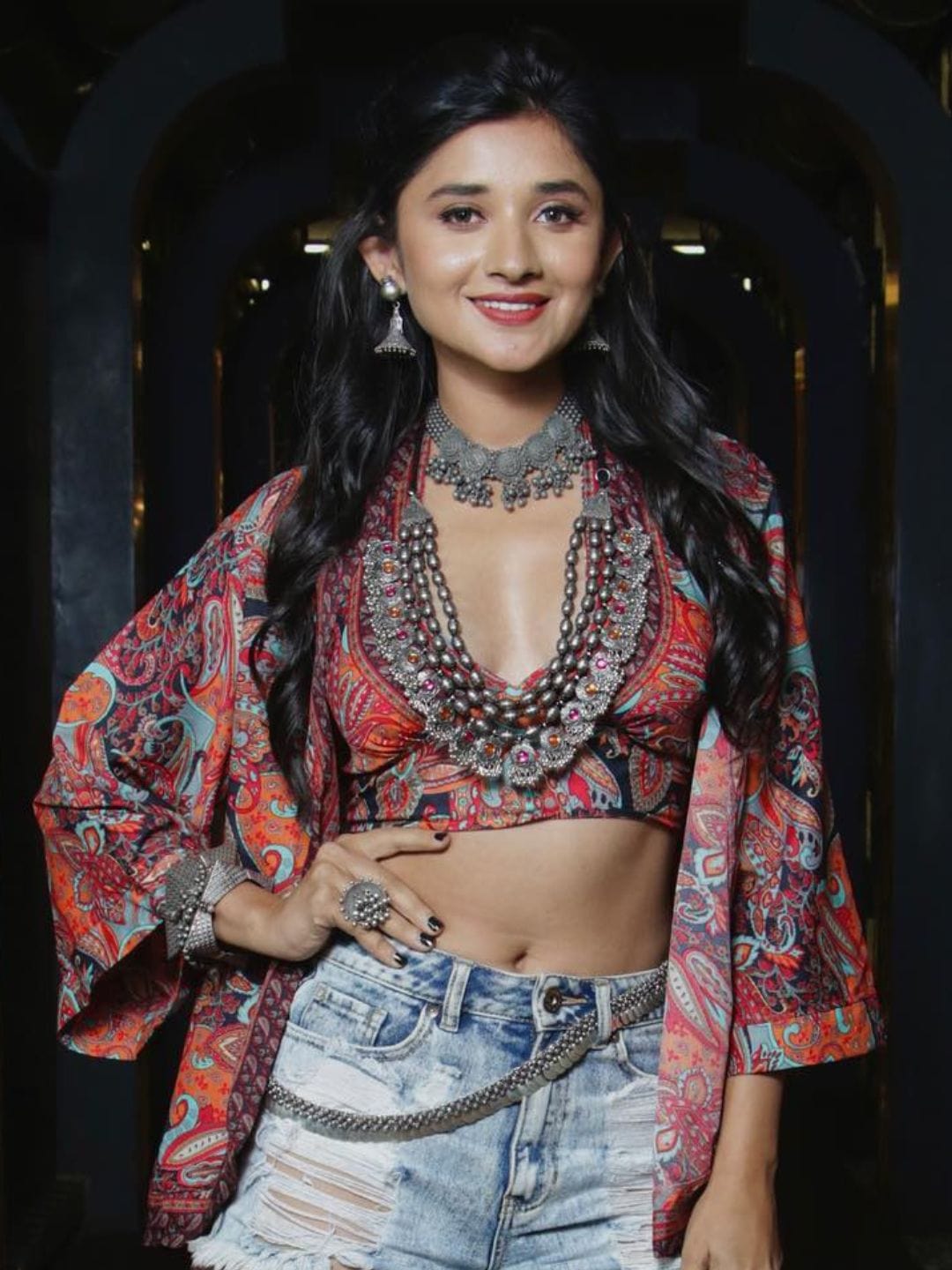 Kanika Mann in Oxidised Boho Color stone Statement Necklace - Multicolor