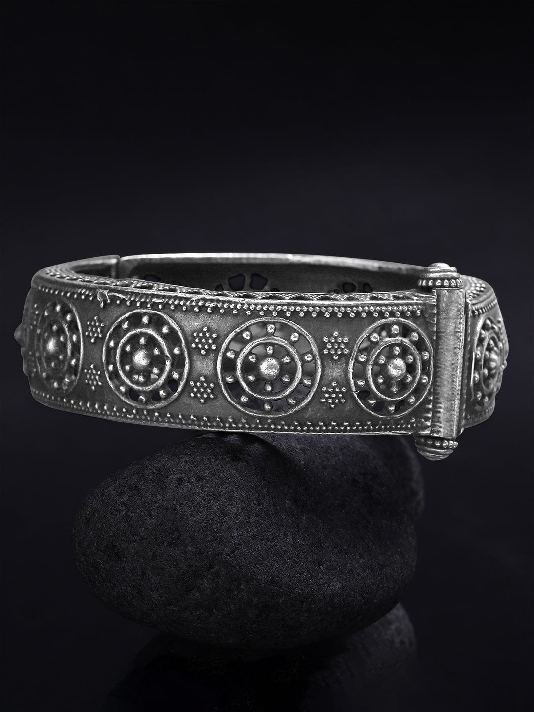 Oxidised Filigree Silver Plated Handcrafted Bracelet - Silver