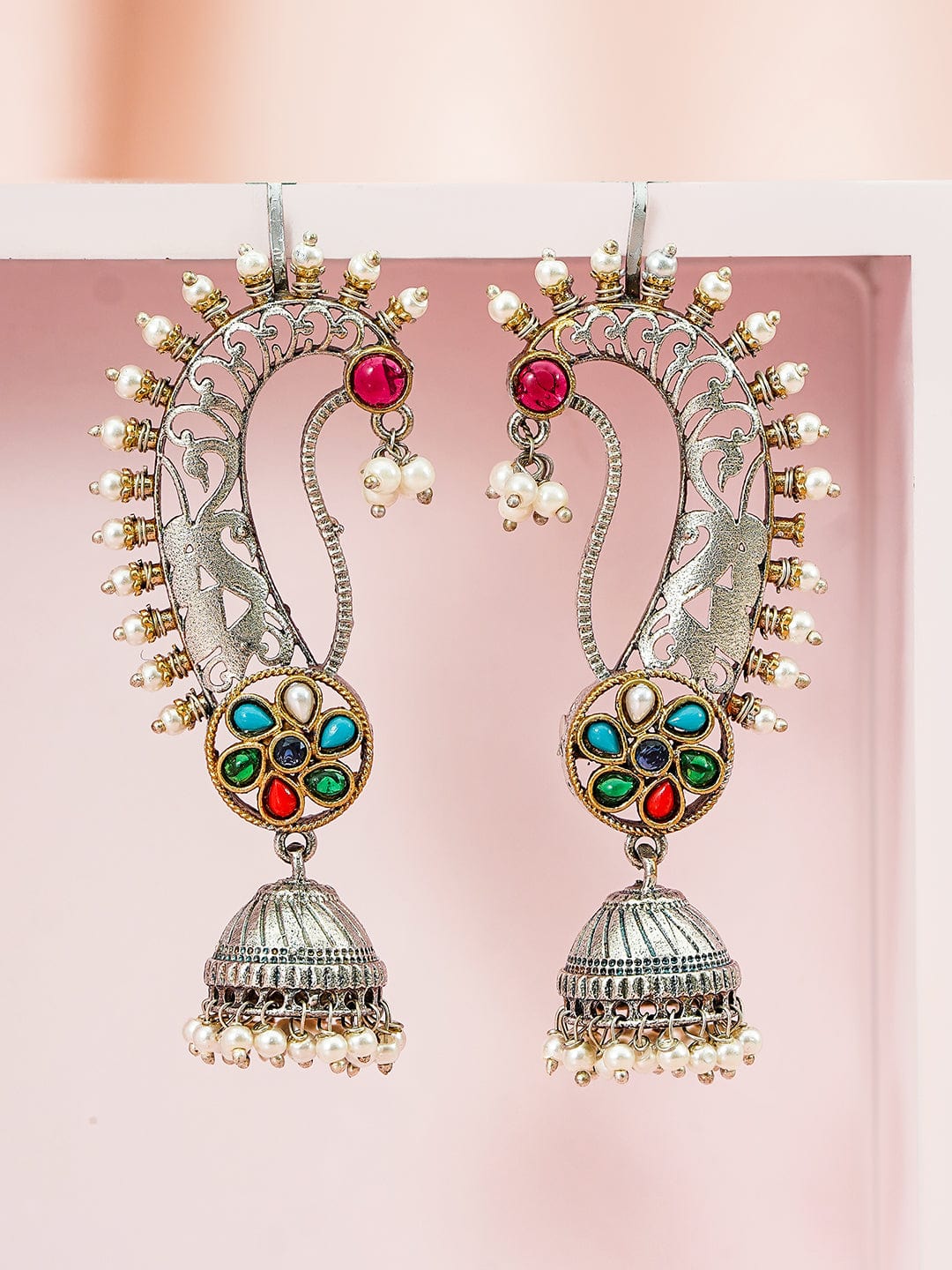 rubans-oxidized-silver-plated-gold-silver-tone-bird-motif-with-ruby-red-stone-and-pearl-detailing-oversized-earcuff-jhumka-earrings-ear-cuff-earrings-1184516287.jpg