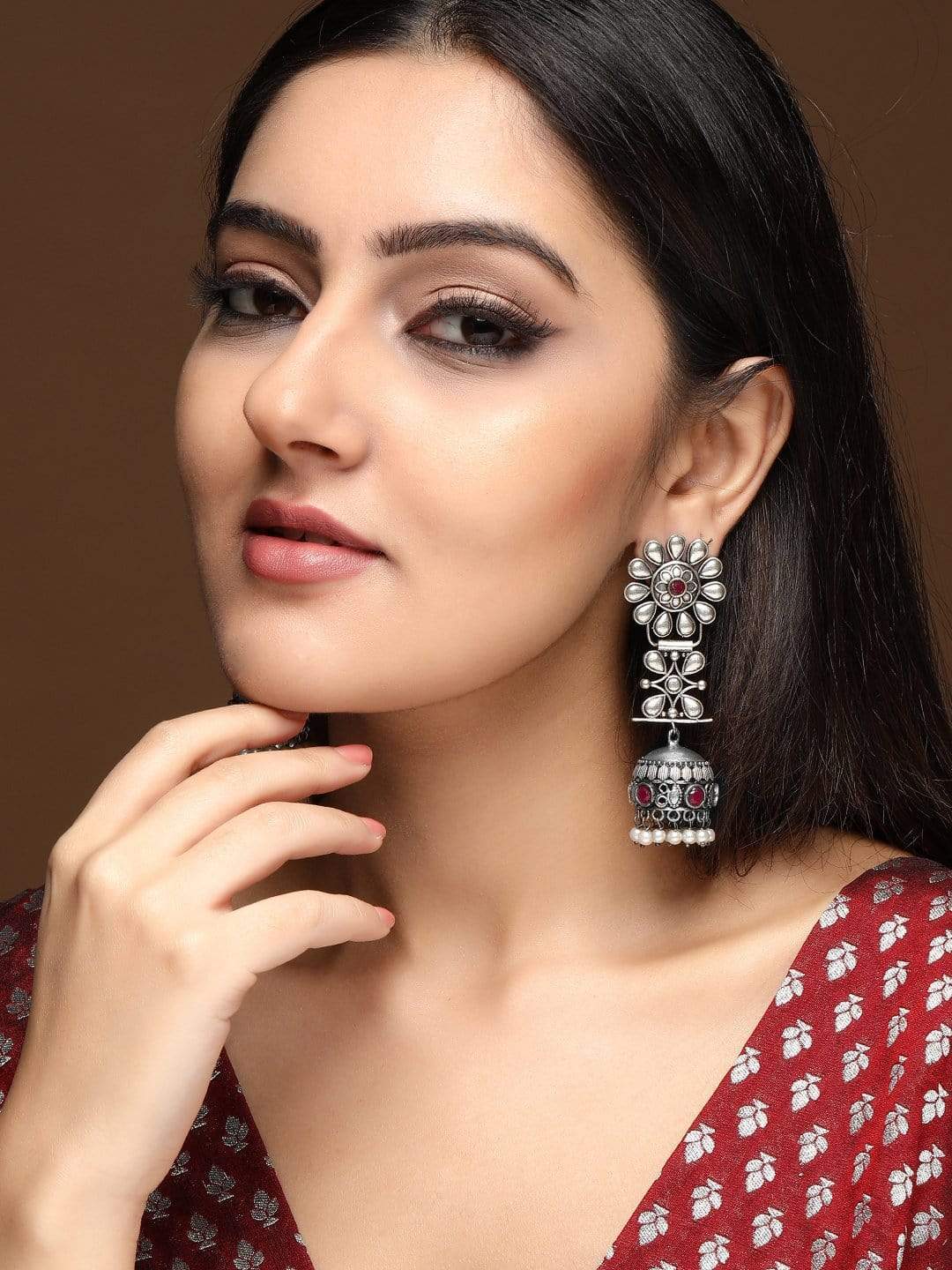 Oxidized Silver Plated Handcrafted Jhumka Earrings - Silver