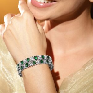 Pack Of 2 Rhodium Plated CZ Studded Bangle - 2.6