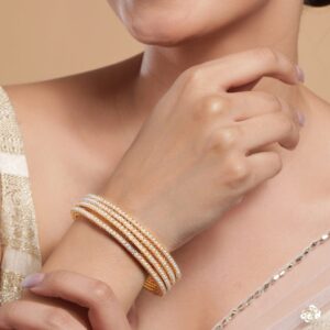 Pack of 4 18kGold Plated Pearl Beaded Bangles - 2.4