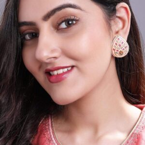 Peach Enamel Painted Gold Plated Stud Earrings - Peach