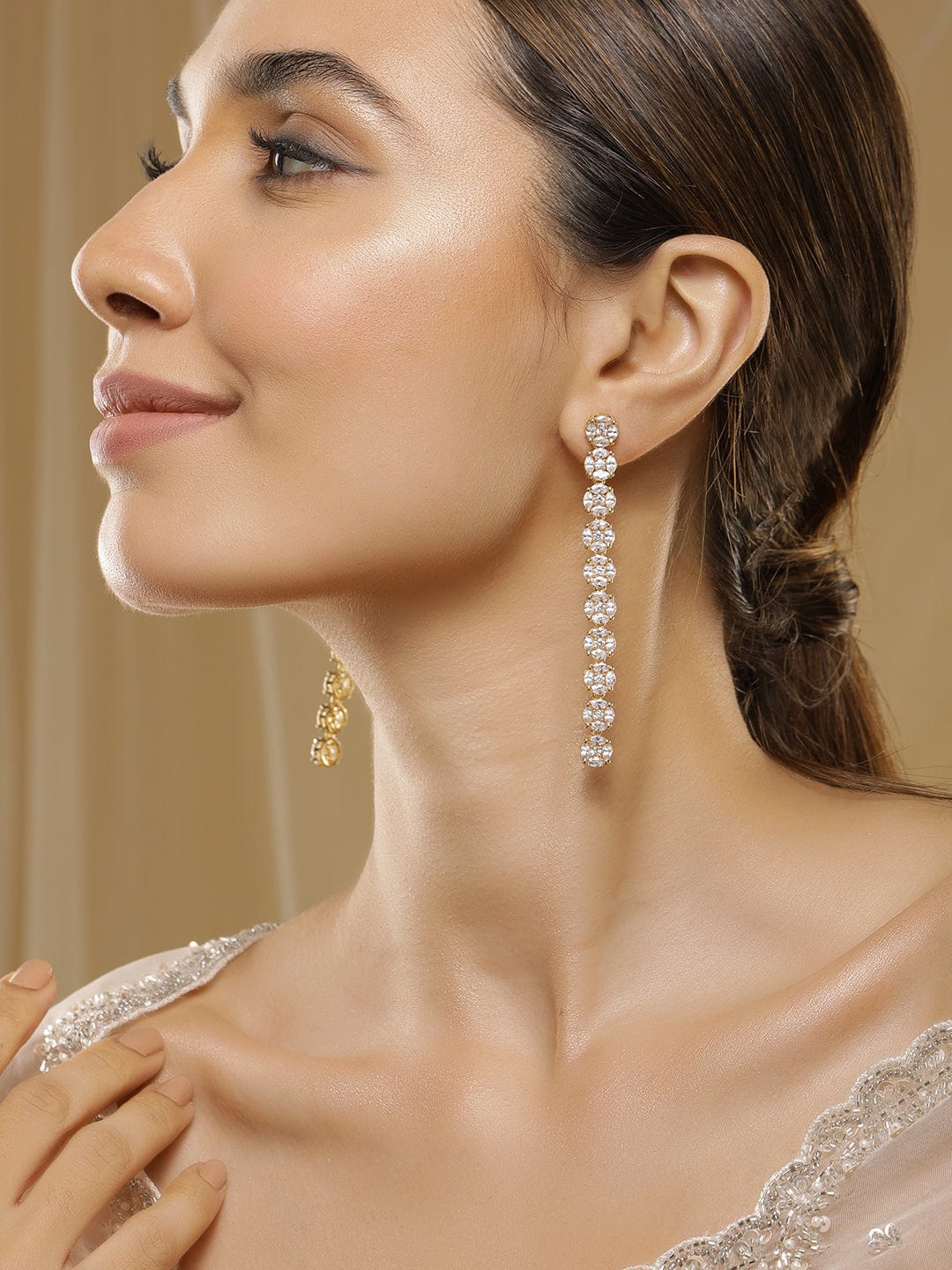 Premium 22K Gold-Plated AD & Zirconia Studded Luxury Drop Earrings
