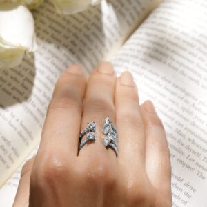 Premium Rhodium Plated with Crystal & Cubic Zirconia Studded Adjustable Finger Ring - Silver