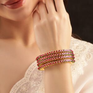 Pretty in Pink: Set of 4 Short Kundan Bangles - 2.4