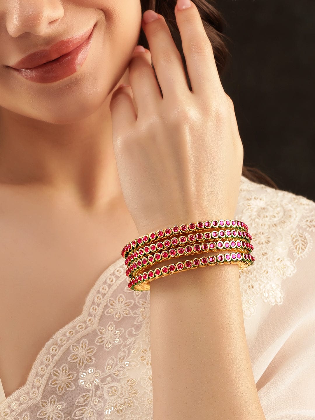 Pretty in Pink: Set of 4 Short Kundan Bangles - 2.4