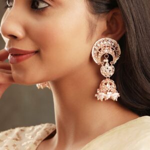 Regal Opulence 22k Gold Plated Kundan and Pearl Beaded Earrings - Gold