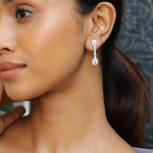 Rhodium-Plated AD & Cubic Zirconia Studded Drop Earrings - Silver