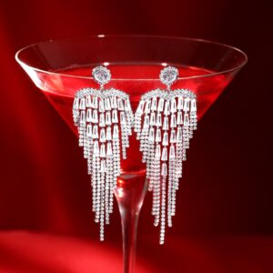 Rhodium-Plated AD & Cubic Zirconia Studded Glamorous Multilayer Drop Earrings