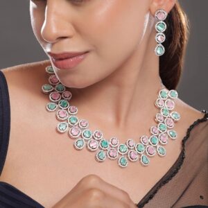 Rhodium-Plated AD-Studded Jewellery Set - Silver