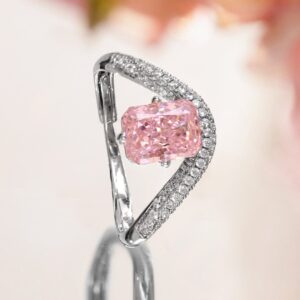 Rhodium-Plated Adjustable Ring with Crystal Pink Stone & Cubic Zirconia Detailing
