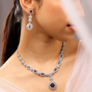 Rhodium-Plated Amethyst Purple & AAA Cubic Zirconia Luxe Necklace Set in Silver Tone for Women