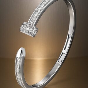 Rhodium-Plated Baguette Cubic Zirconia Openable Demi Fine Cuff Bracelet - Silver