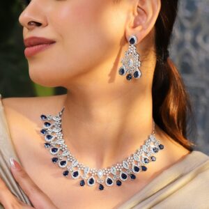 Rhodium-Plated Blue Sapphire & Amethyst Purple CubicZirconia Statement Necklace Set - Blue