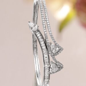 Rhodium-Plated Bracelet for Women & Girls with Pear and Round Cubic Zirconia Stones