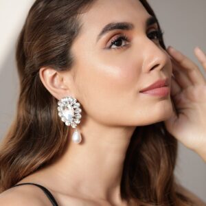 Rhodium-Plated Contemporary Drop Earrings - Silver