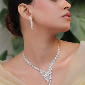 Rhodium-Plated Crystal AD and Cubic Zirconia Stone Studded Jewellery Set