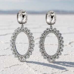 Rhodium-Plated Crystal AD & Cubic Zirconia Studded Oval Drop Earrings - Silver