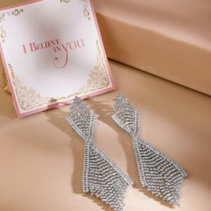 Rhodium-Plated Crystal Cascade Dangle Earrings - Silver