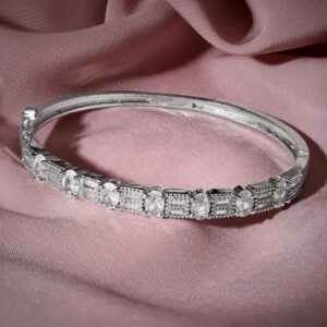 Rhodium plated crystal zirconia studded minimal bracelet - Silver