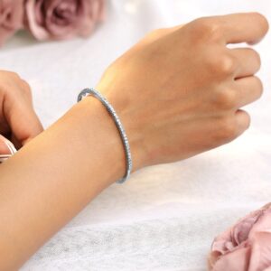 Rhodium Plated Cubic Zirconia Bangle Style Bracelet - Silver