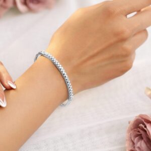 Rhodium Plated Cubic Zirconia Bangle Style Bracelet - Silver