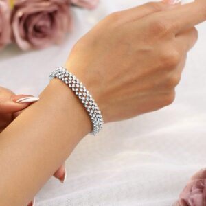 Rhodium Plated Cubic Zirconia Cuff Bracelet - Silver