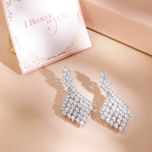 Rhodium-Plated Cubic Zirconia Dangle Earrings - Silver