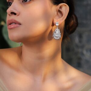 Rhodium Plated Cubic Zirconia Drop Earrings - Silver