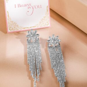 Rhodium-Plated Cubic Zirconia Floral Dangle Earrings - Silver