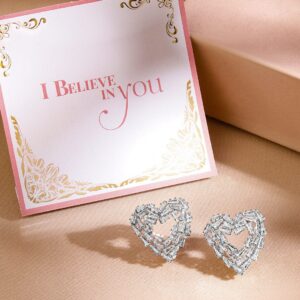 Rhodium Plated Cubic Zirconia Heart Shape Stud Earrings - Silver