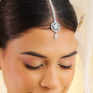 Rhodium Plated Cubic Zirconia Maang Tikka - Silver