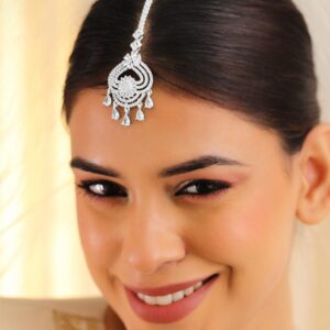 Rhodium Plated Cubic Zirconia Maang Tikka - Silver