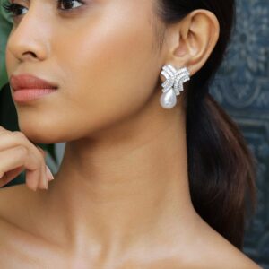 Rhodium-Plated Cubic Zirconia & Pearl Drop Earrings - Silver