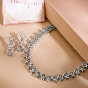 Rhodium Plated Cubic Zirconia Studded Jewellery Set - Silver