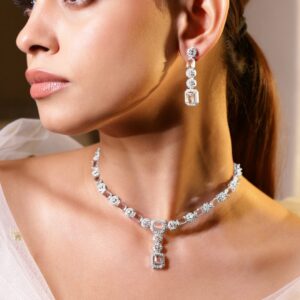 Rhodium Plated Cubic Zirconia Studded Jewellery Set - Silver