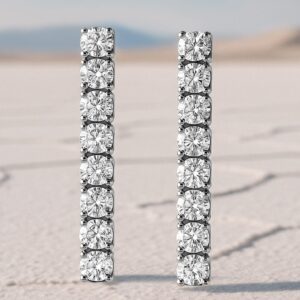 Rhodium-Plated Cubic Zirconia Studded Linear Earrings - Gold