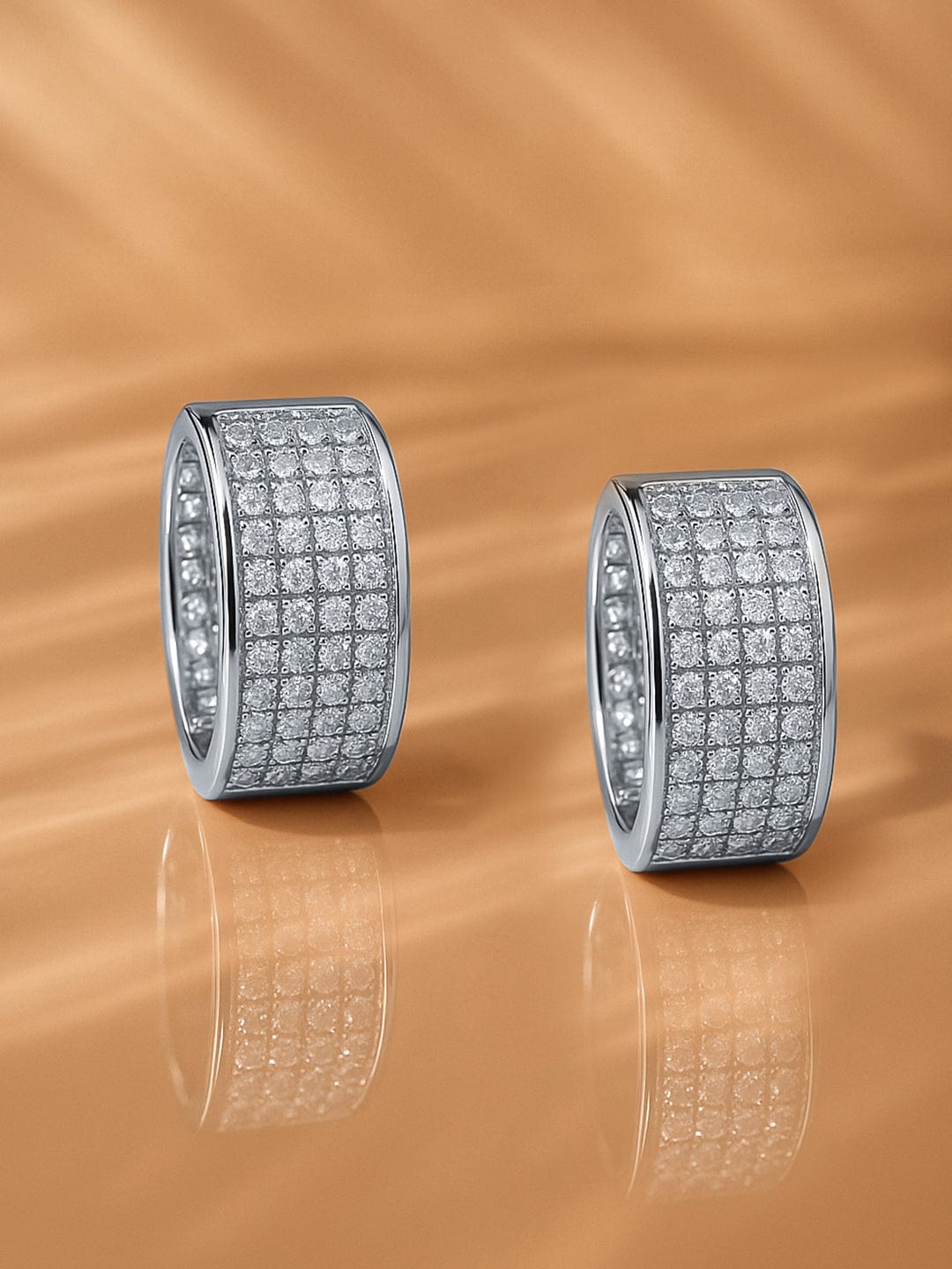 Rhodium-Plated Cubic Zirconia Studded Minimal Statement Half-Hoop Earrings