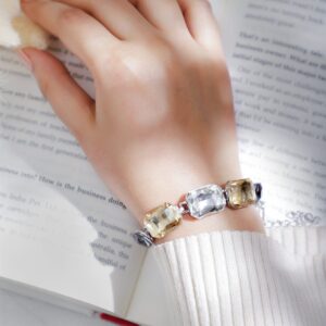 Rhodium Plated Cubic Zirconia Studded Multi-Colored Statement Bracelet - Silver