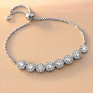 Rhodium Plated Cubic Zirconia Studded Premium Adjustable Bracelet - Silver