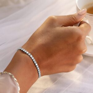Rhodium-Plated Cubic Zirconia Studded Premium Tennis Bracelet - Silver