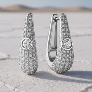 Rhodium-Plated Cubic Zirconia Studded Statement Mini Hoop Earrings - Silver