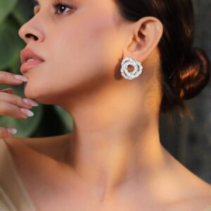 Rhodium Plated Cubic Zirconia Stone Studded Circular Shaped Studs