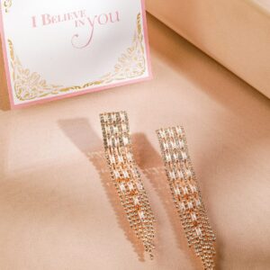 Rhodium Plated Cubic Zirconia Studded Tassel Drop Earrings - Gold