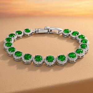 Rhodium-Plated Emerald Green & AAA Cubic Zirconia Studded Premium Tennis Bracelet - Green