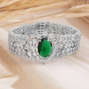 Rhodium-Plated Emerald Green & White Cubic Zirconia Bracelet - Silver