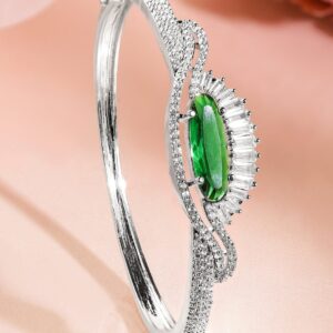 Rhodium-Plated Emerald Green & White Cubic Zirconia Studded Designer Bracelet