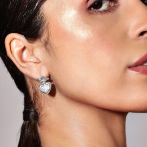 Rhodium Plated Heart Knot Design Cubic Zirconia Studded Drop Earrings - Silver