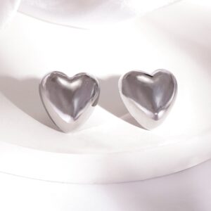 Rhodium Plated Heart Shaped Stud Earrings with Sleek Silver Tone Finish